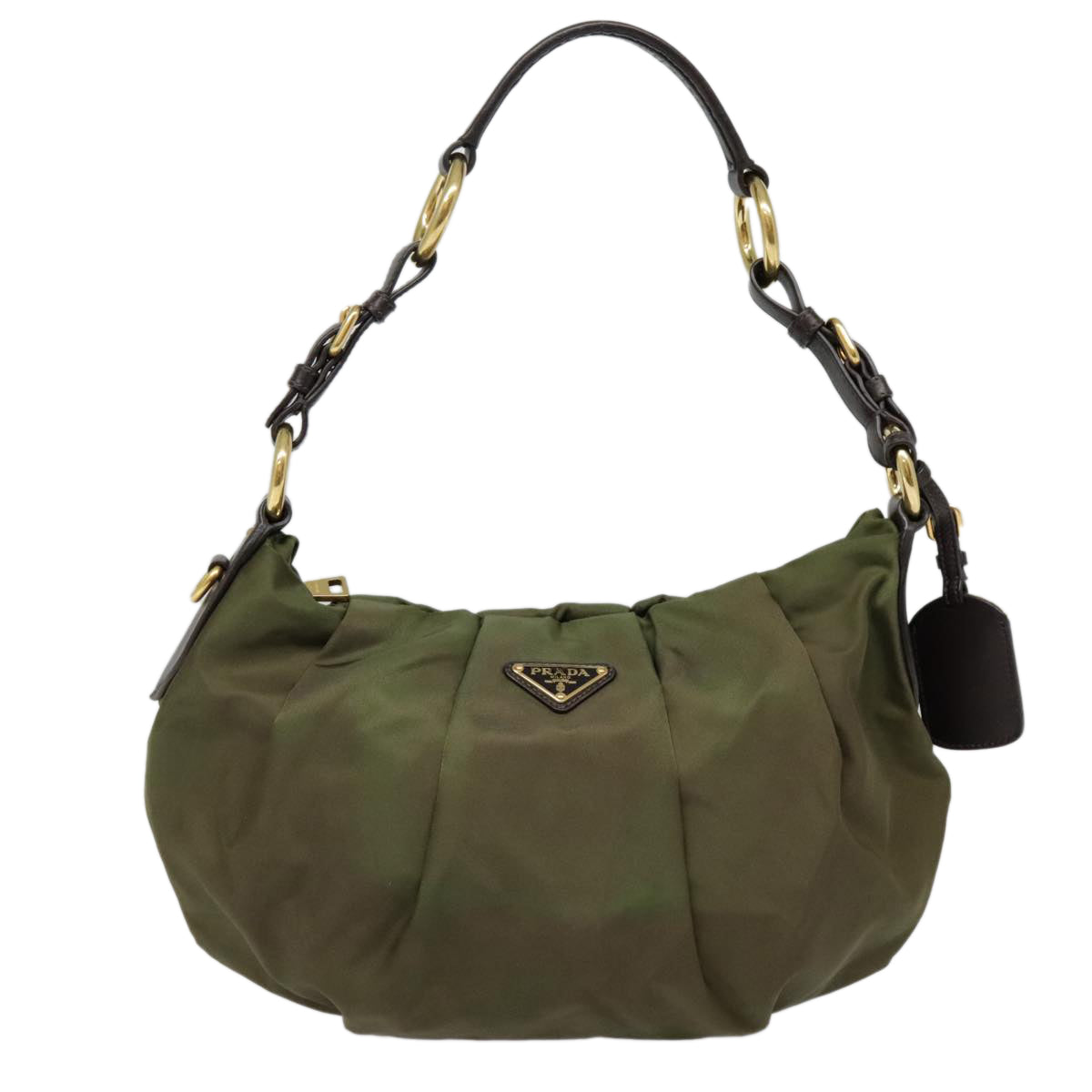 PRADA Shoulder Bag Nylon Khaki Gold Auth 92705