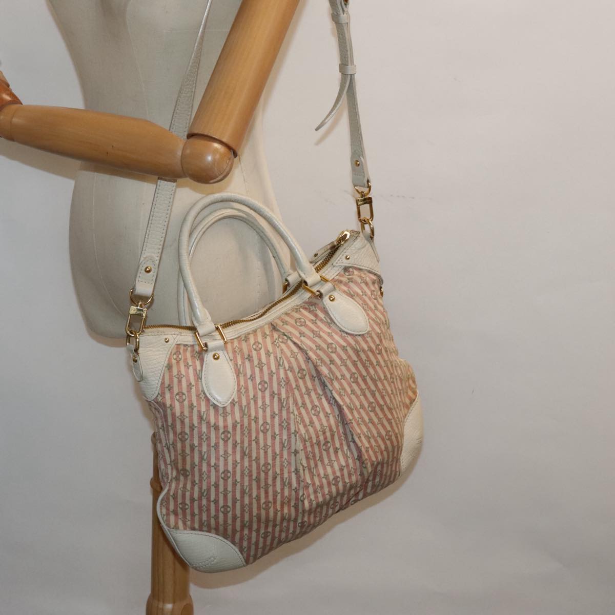 LOUIS VUITTON Mini Lin Croisette Marina PM Bag Pink White M95495 LV Auth 92715