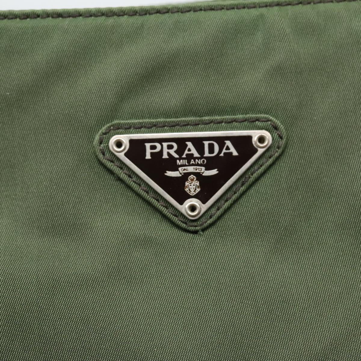 PRADA Chain Shoulder Bag Nylon Plastic Leather Khaki Brown Silver Auth 92717