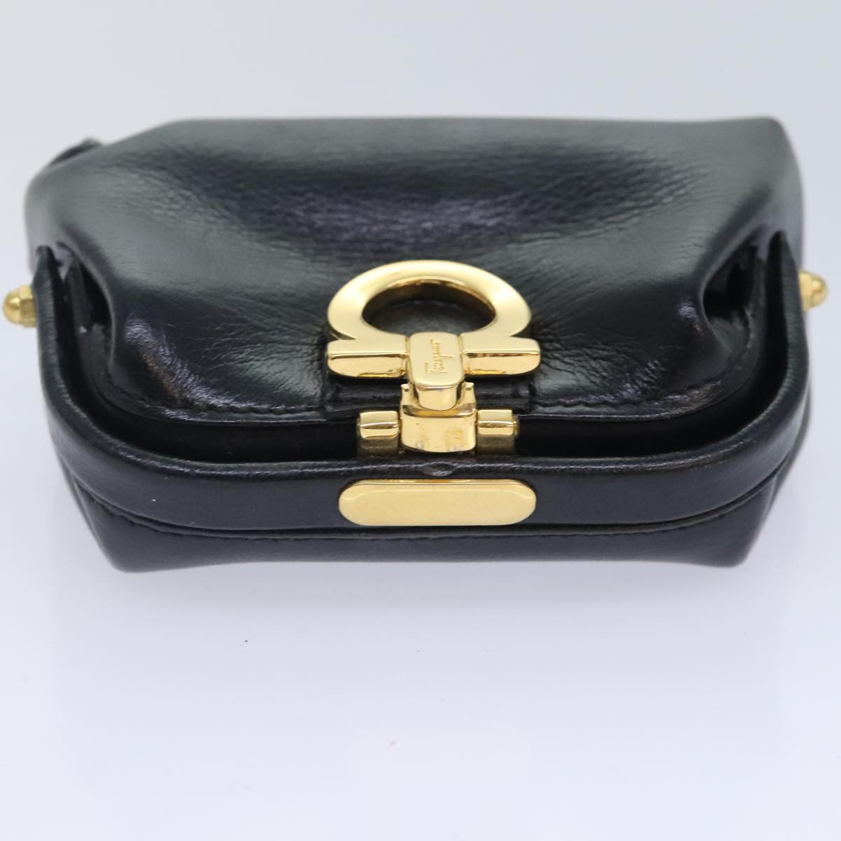 Salvatore Ferragamo Coin Purse Leather Black Gold Auth 92724