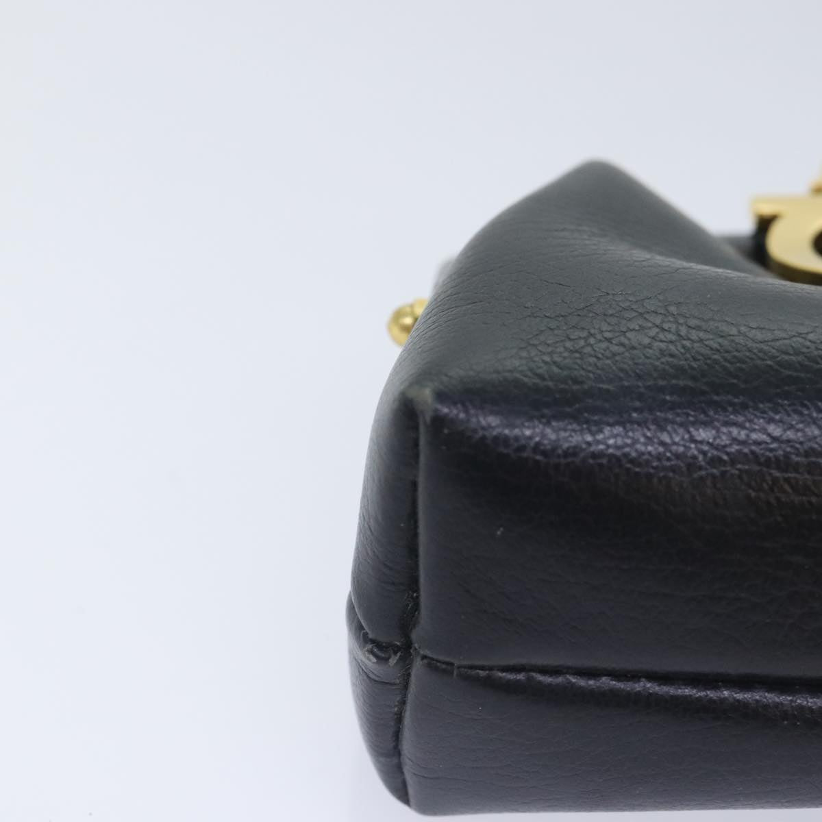 Salvatore Ferragamo Coin Purse Leather Black Gold Auth 92724