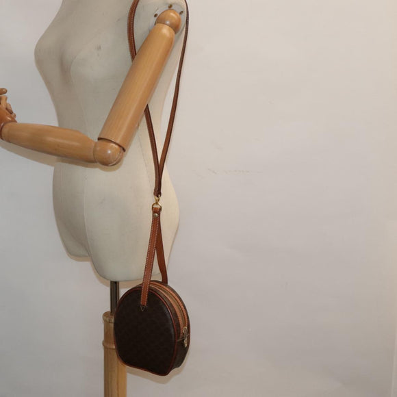 CELINE Macadam Canvas Shoulder Bag PVC Leather Brown Gold Auth 92725V