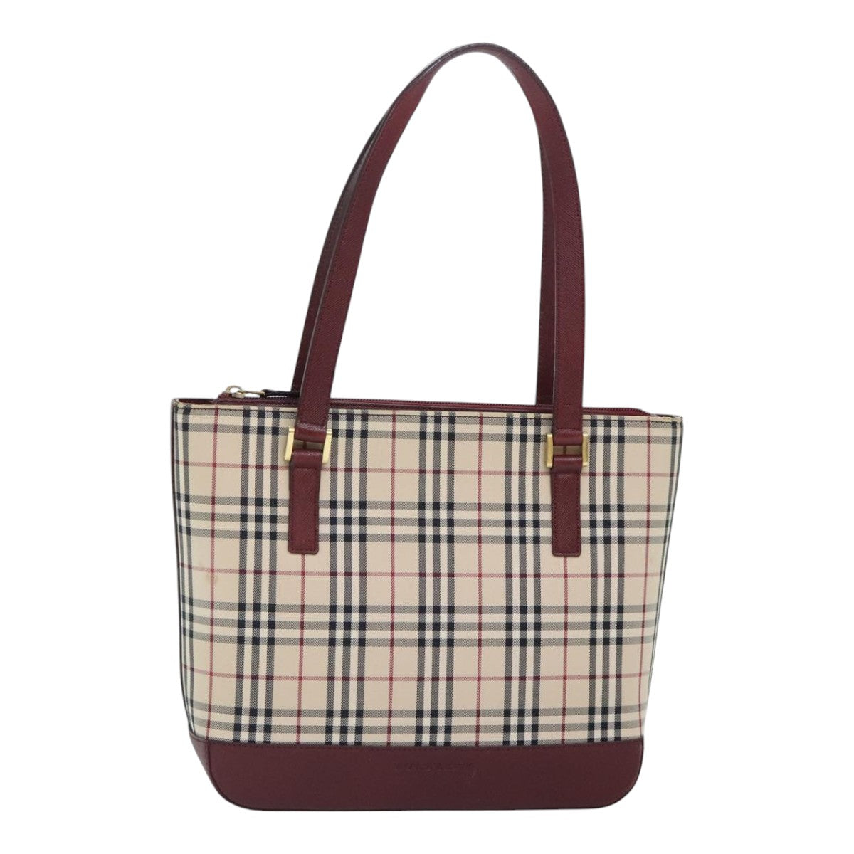 BURBERRY Nova Check Tote Bag Canvas Beige Red Auth 92728