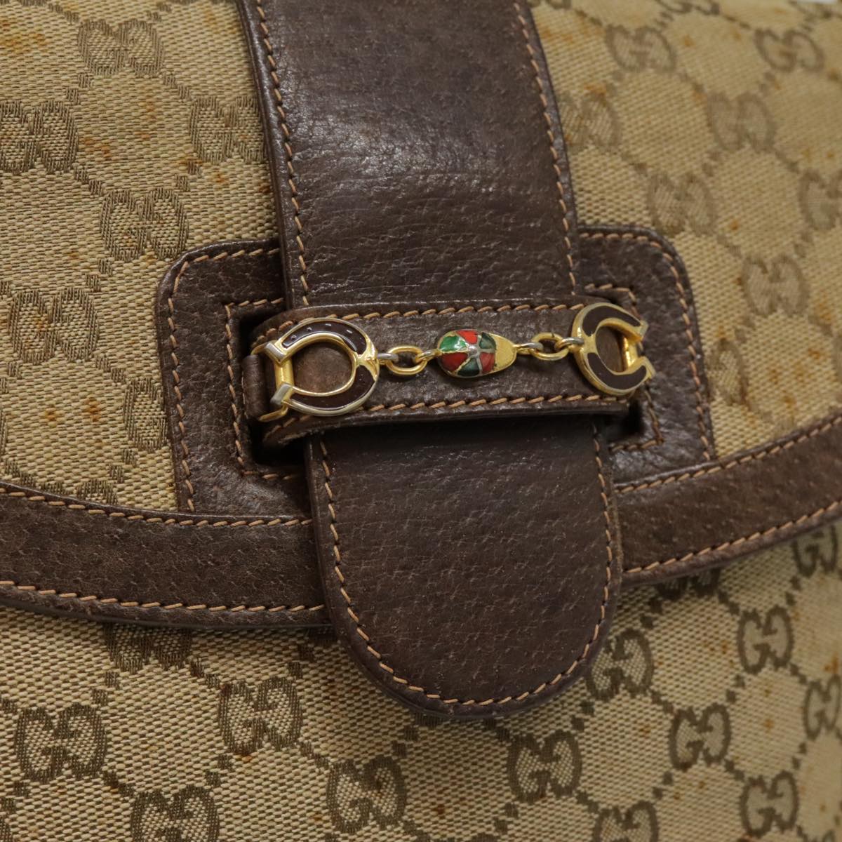 GUCCI GG Supreme PVC Leather Shoulder Bag Beige Brown Gold Auth 92733