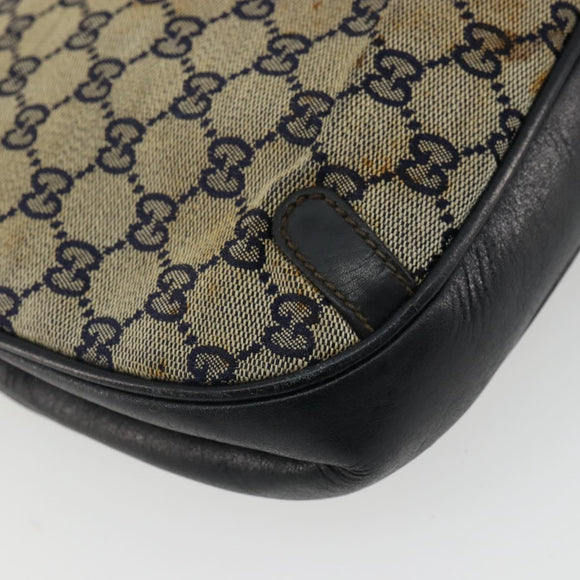 GUCCI GG Canvas Schoudertas Beige Marineblauw Goud Auth 92734