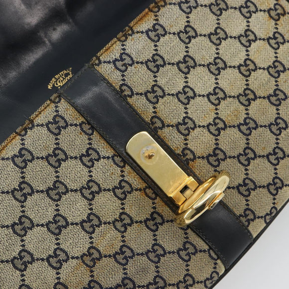 GUCCI GG Canvas Schoudertas Beige Marineblauw Goud Auth 92734