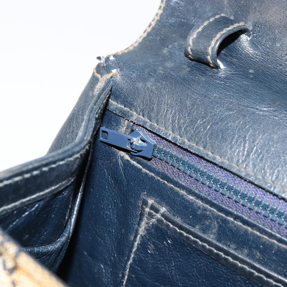 GUCCI GG Canvas Schoudertas Beige Marineblauw Goud Auth 92734