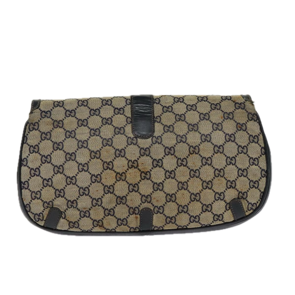 GUCCI GG Canvas Shoulder Bag Beige Navy Gold Auth 92734 - 0