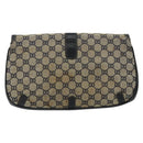 GUCCI GG Canvas Schoudertas Beige Marineblauw Goud Auth 92734-2