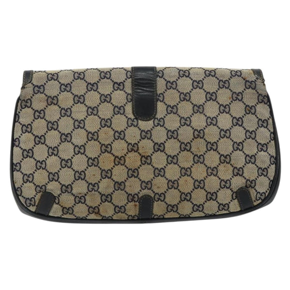 GUCCI GG Canvas Schoudertas Beige Marineblauw Goud Auth 92734