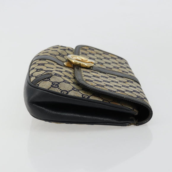 GUCCI GG Canvas Schoudertas Beige Marineblauw Goud Auth 92734