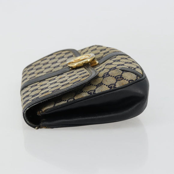GUCCI GG Canvas Schoudertas Beige Marineblauw Goud Auth 92734