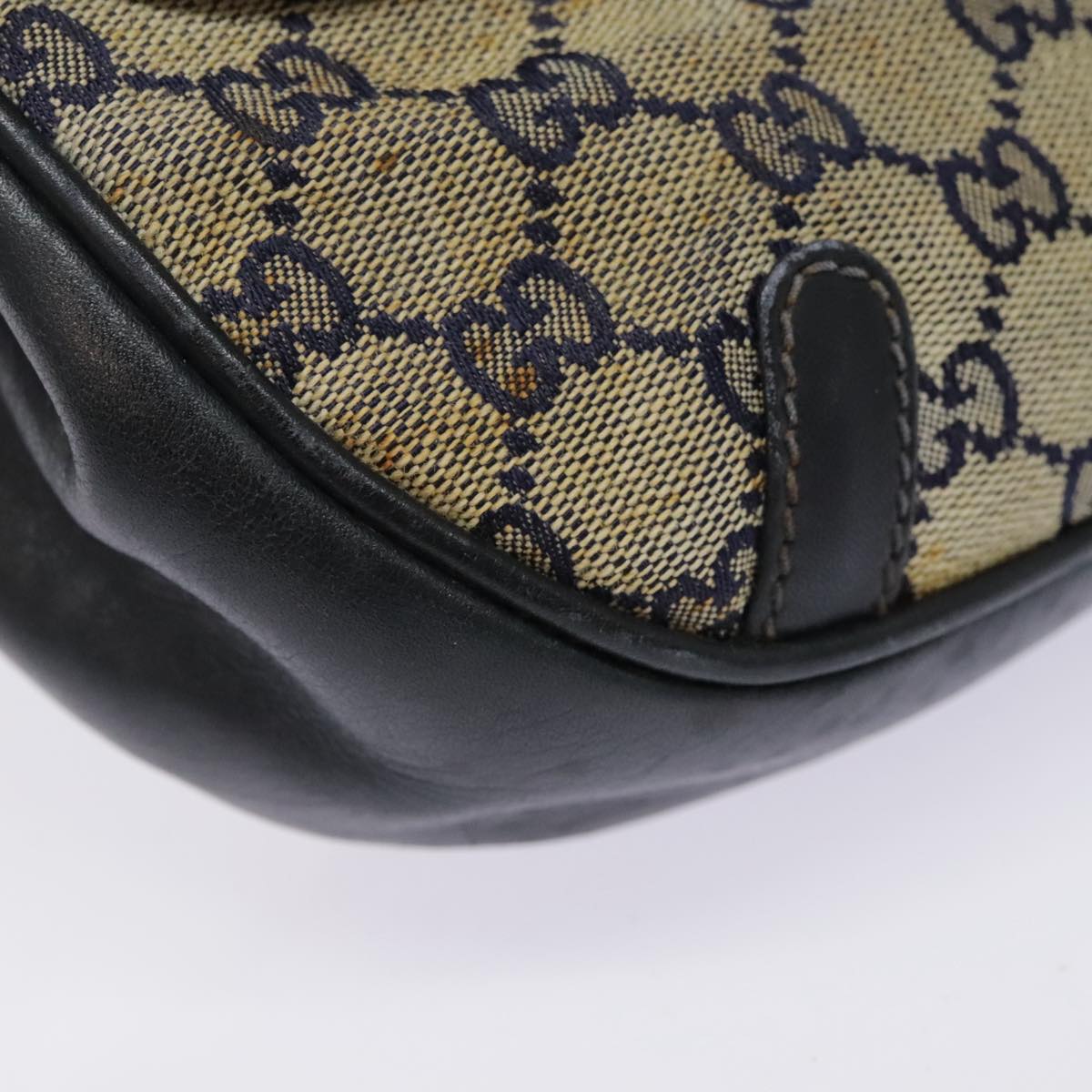 GUCCI GG Canvas Shoulder Bag Beige Navy Gold Auth 92734