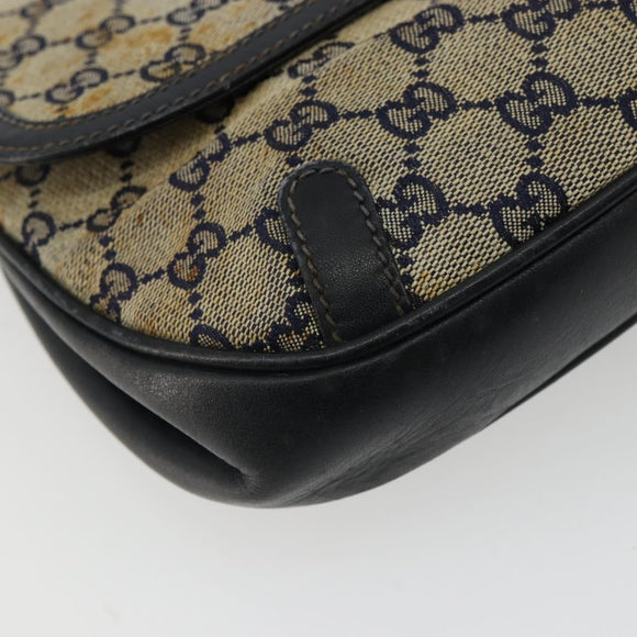GUCCI GG Canvas Schoudertas Beige Marineblauw Goud Auth 92734