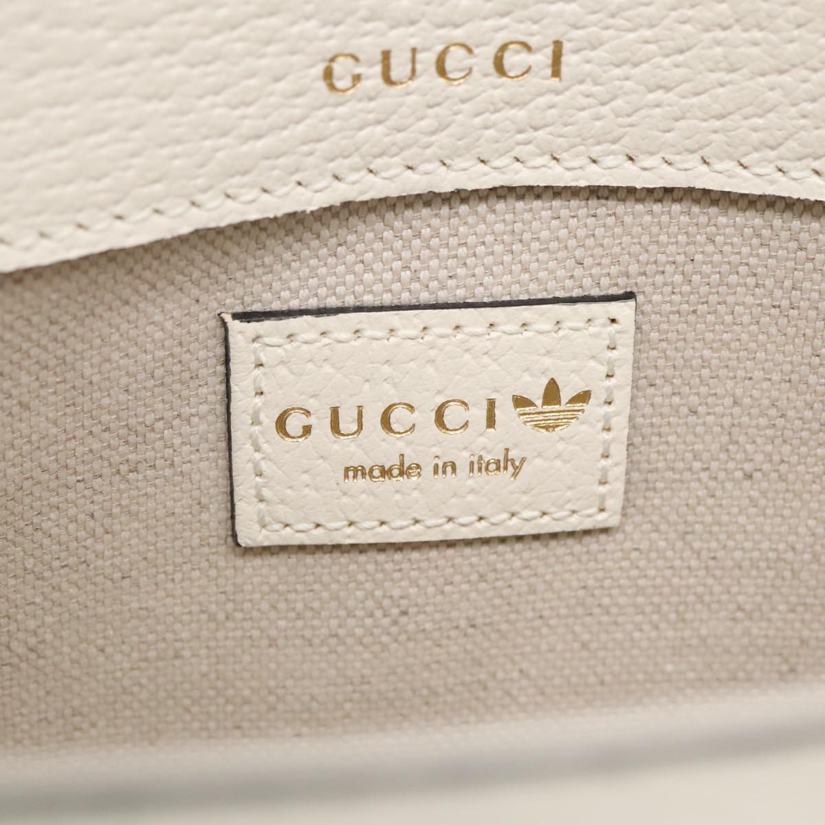 GUCCI Horsebit GUCCIxadidas Shoulder Bag Leather White Gold 658574 Auth 92735S