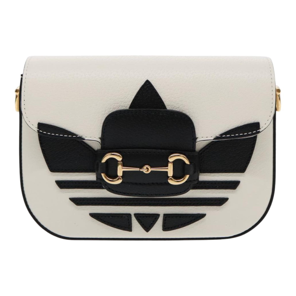 GUCCI Horsebit GUCCIxadidas Shoulder Bag Leather White Gold 658574 Auth 92735S