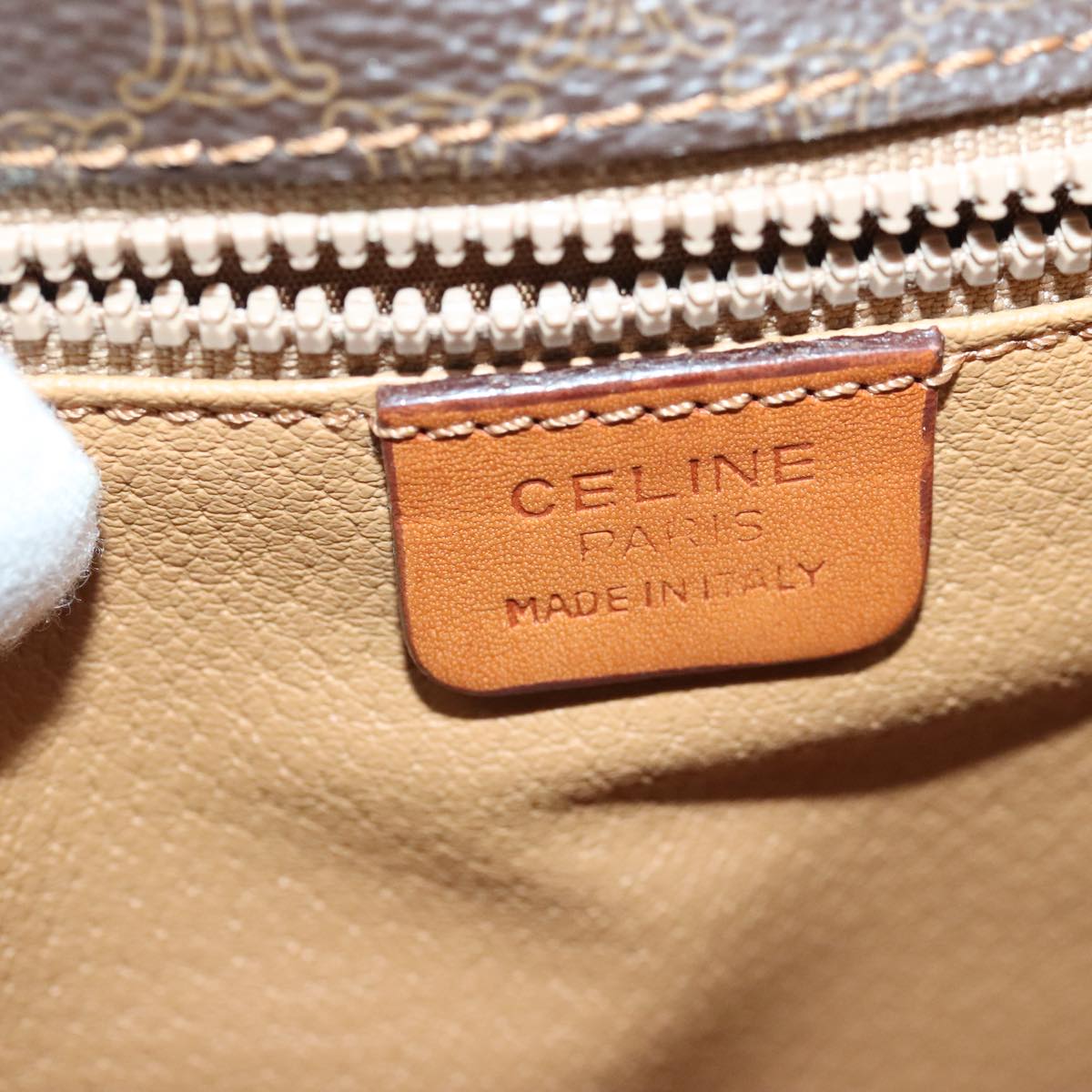 CELINE Macadam Canvas Shoulder Bag PVC Leather Brown Gold Auth 92762