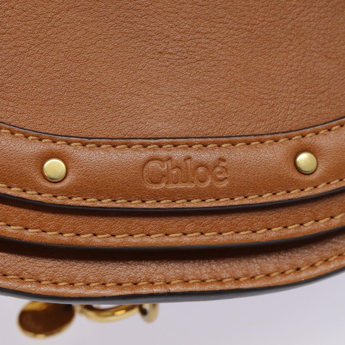 Chloe Nile Minaudière Shoulder Bag Leather Brown Gold Auth 92765