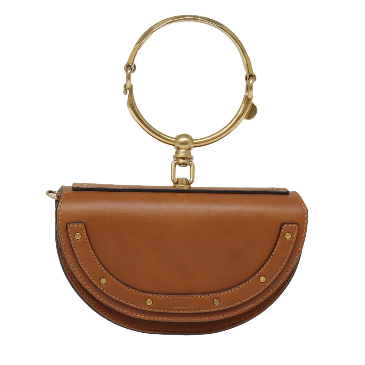 Chloe Nile Minaudière Shoulder Bag Leather Brown Gold Auth 92765 - 0