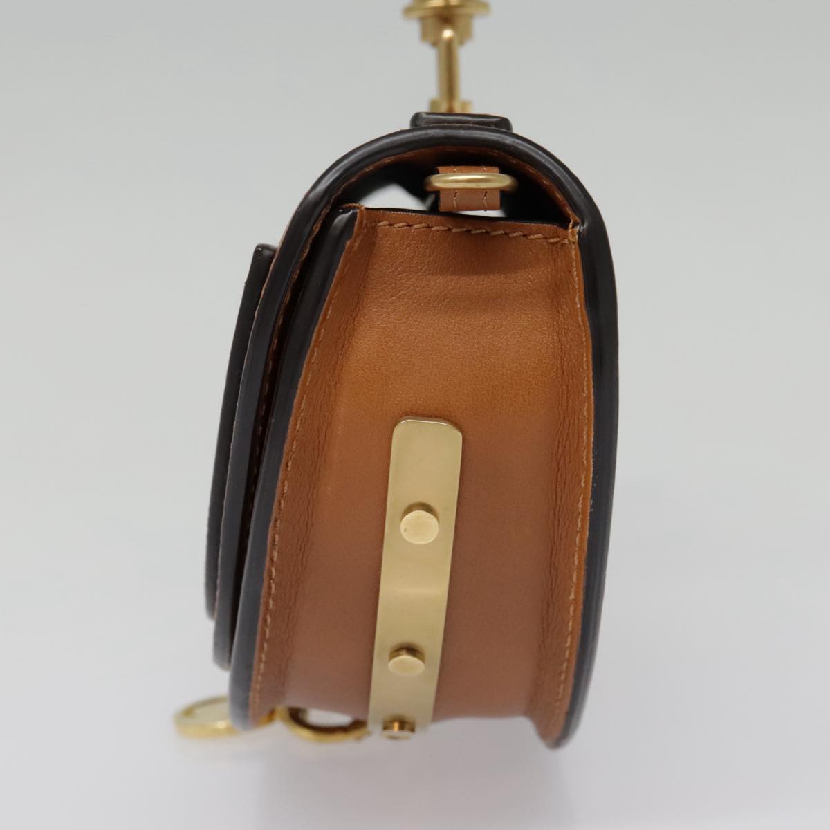 Chloe Nile Minaudière Shoulder Bag Leather Brown Gold Auth 92765