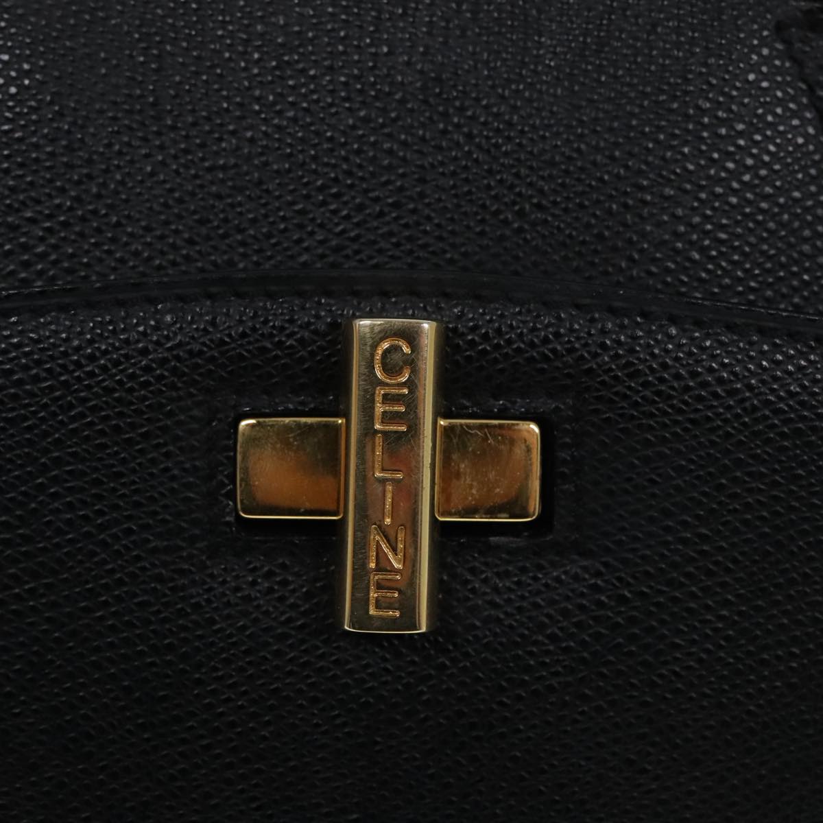 CELINE Hand Bag Leather Black Gold Auth 92770