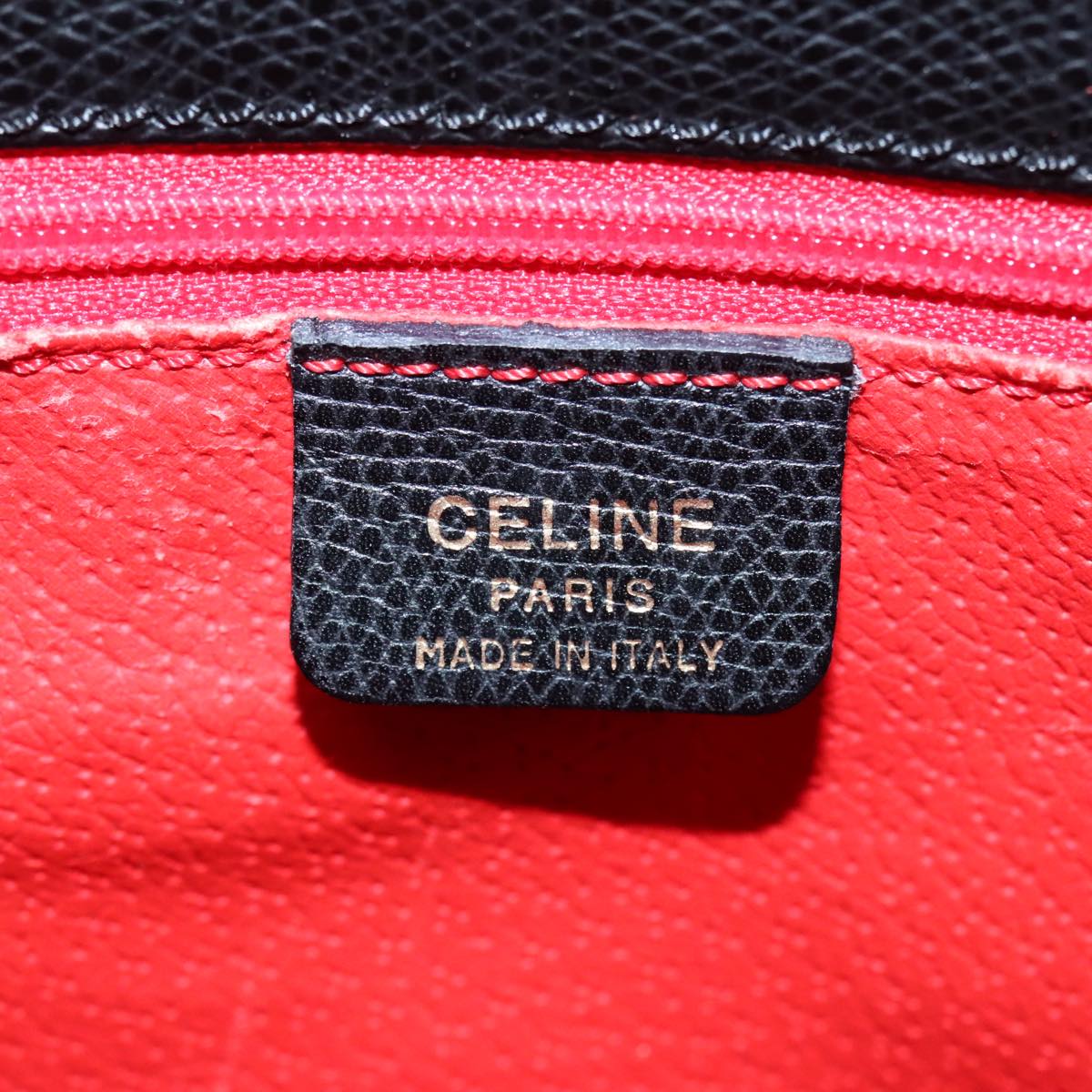 CELINE Hand Bag Leather Black Gold Auth 92770