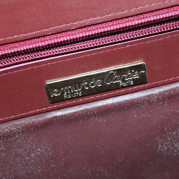 CARTIER Shoulder Bag Leather Wine Red Gold Auth 92771