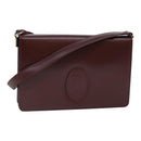 CARTIER Shoulder Bag Leather Wine Red Gold Auth 92771-1