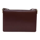 CARTIER Shoulder Bag Leather Wine Red Gold Auth 92771-2