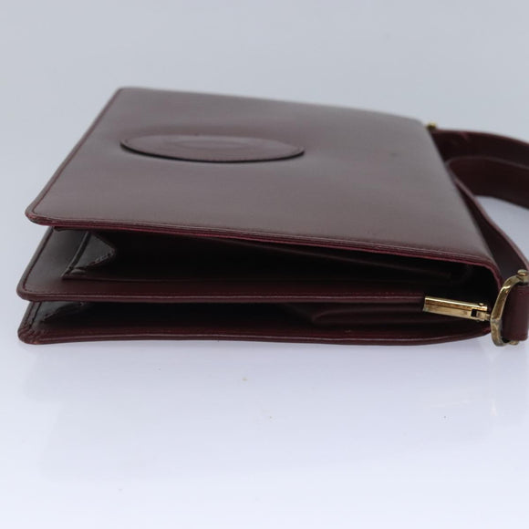 CARTIER Shoulder Bag Leather Wine Red Gold Auth 92771