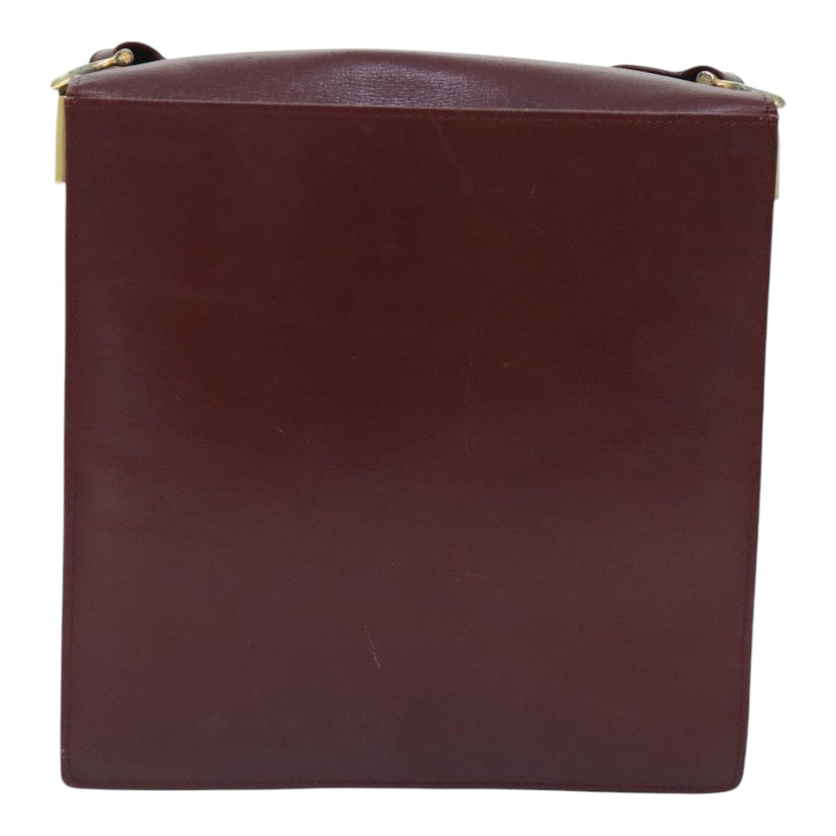 CARTIER Shoulder Bag Leather Wine Red Gold Auth 92772