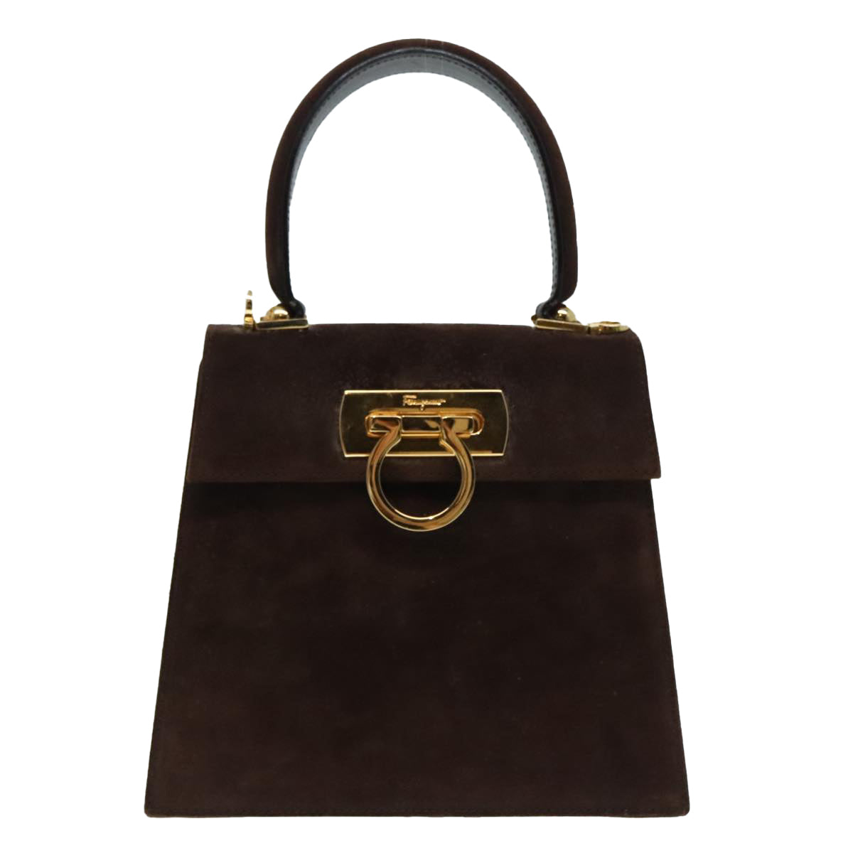 Salvatore Ferragamo Hand Bag Suede 2way Brown Gold Auth 92776 - 0