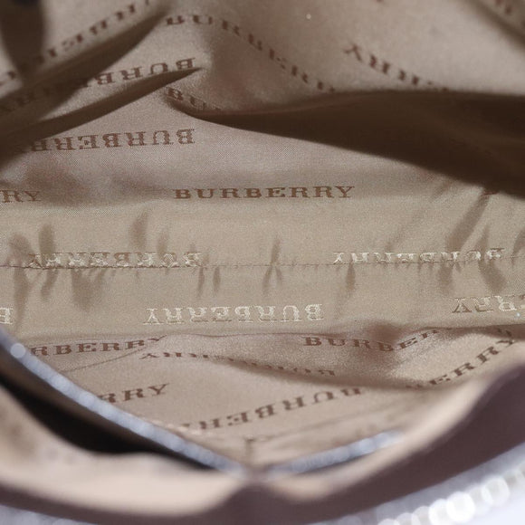 BURBERRY Nova Check Umhängetasche Nylon Leder Grau Beige Silber Auth 92799