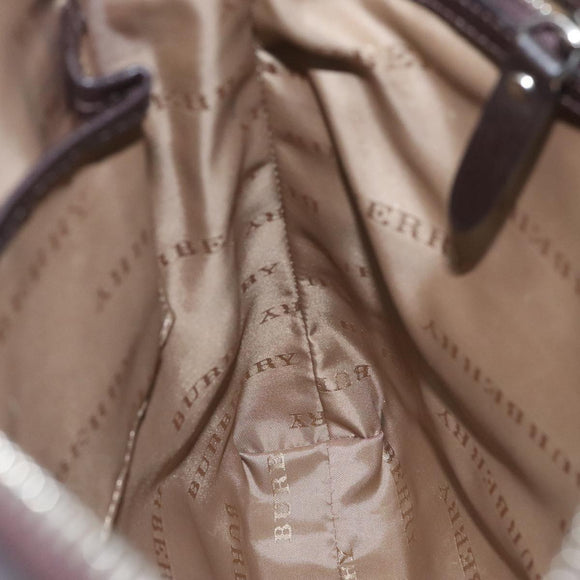 BURBERRY Nova Check Umhängetasche Nylon Leder Grau Beige Silber Auth 92799