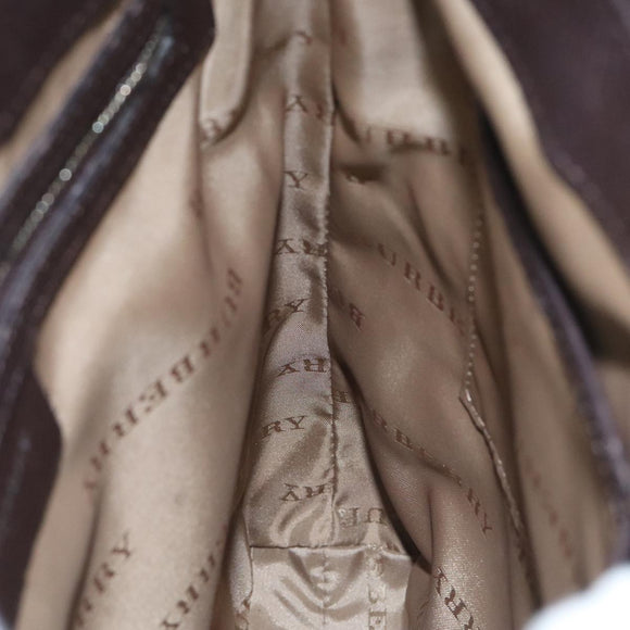 BURBERRY Nova Check Umhängetasche Nylon Leder Grau Beige Silber Auth 92799