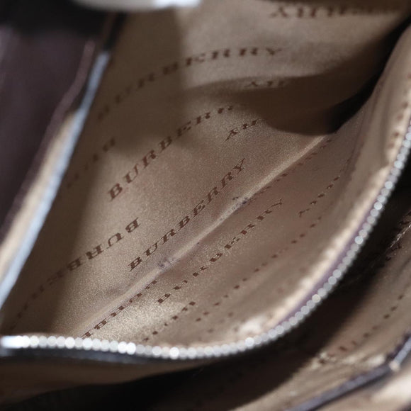 BURBERRY Nova Check Umhängetasche Nylon Leder Grau Beige Silber Auth 92799