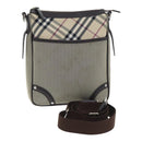 BURBERRY Nova Check Umhängetasche Nylon Leder Grau Beige Silber Auth 92799-1