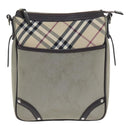 BURBERRY Nova Check Umhängetasche Nylon Leder Grau Beige Silber Auth 92799-13