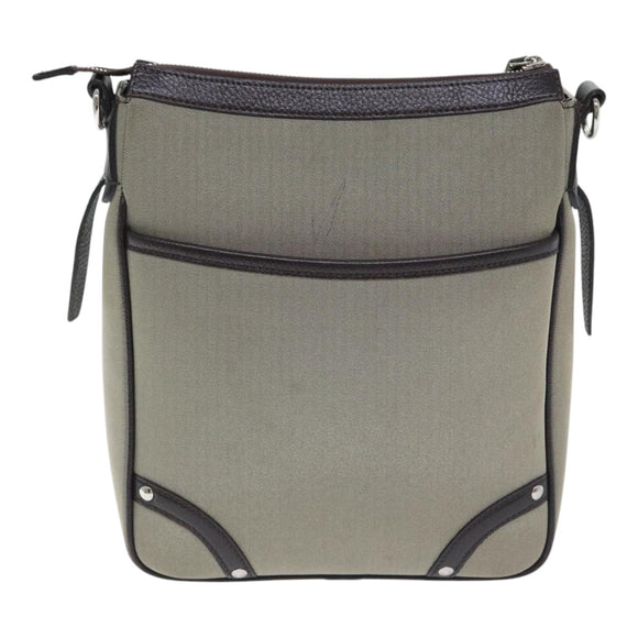 BURBERRY Nova Check Umhängetasche Nylon Leder Grau Beige Silber Auth 92799