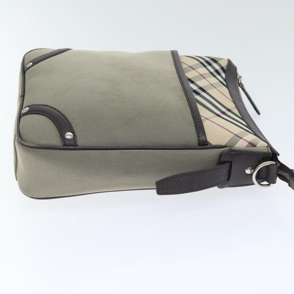 BURBERRY Nova Check Umhängetasche Nylon Leder Grau Beige Silber Auth 92799