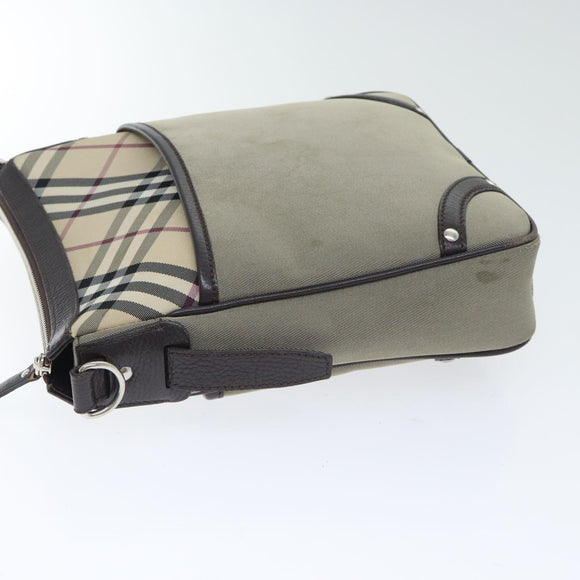 BURBERRY Nova Check Umhängetasche Nylon Leder Grau Beige Silber Auth 92799