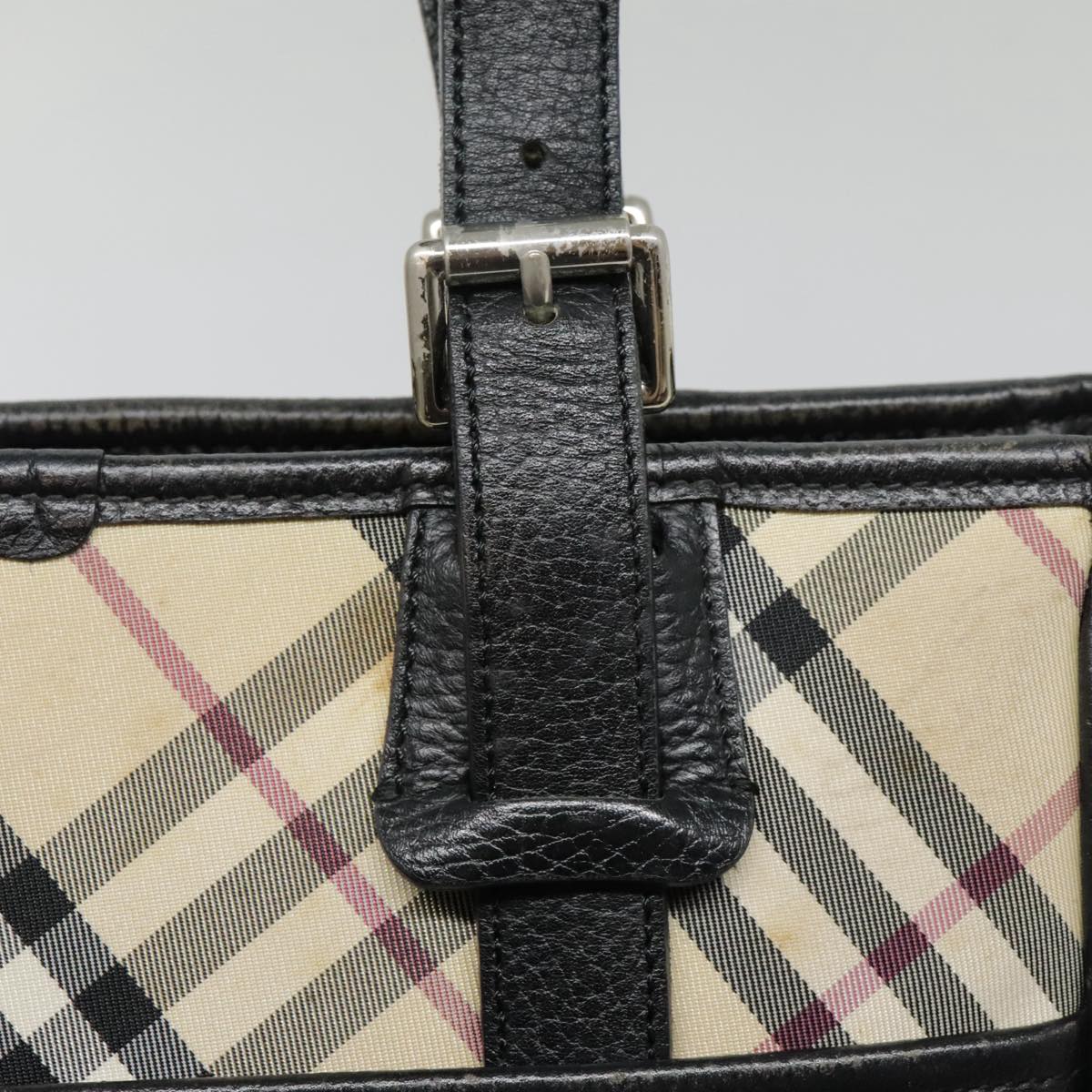 BURBERRY Nova Check Hand Bag Canvas Beige Silver black Auth 92803