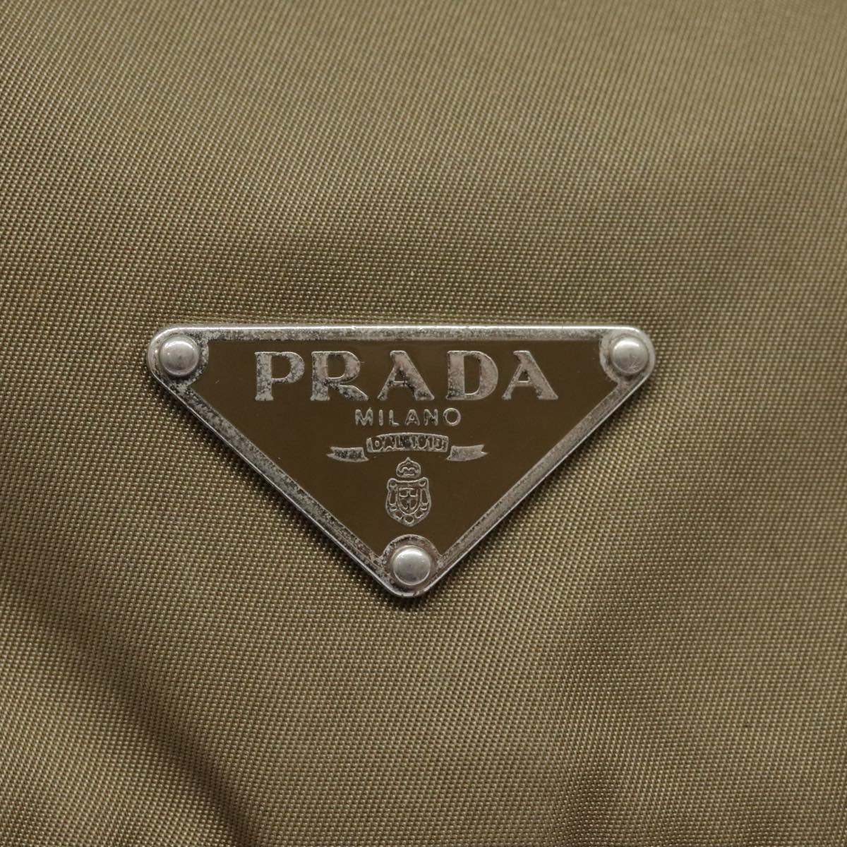 PRADA Shoulder Bag Nylon Khaki Silver Auth 92809