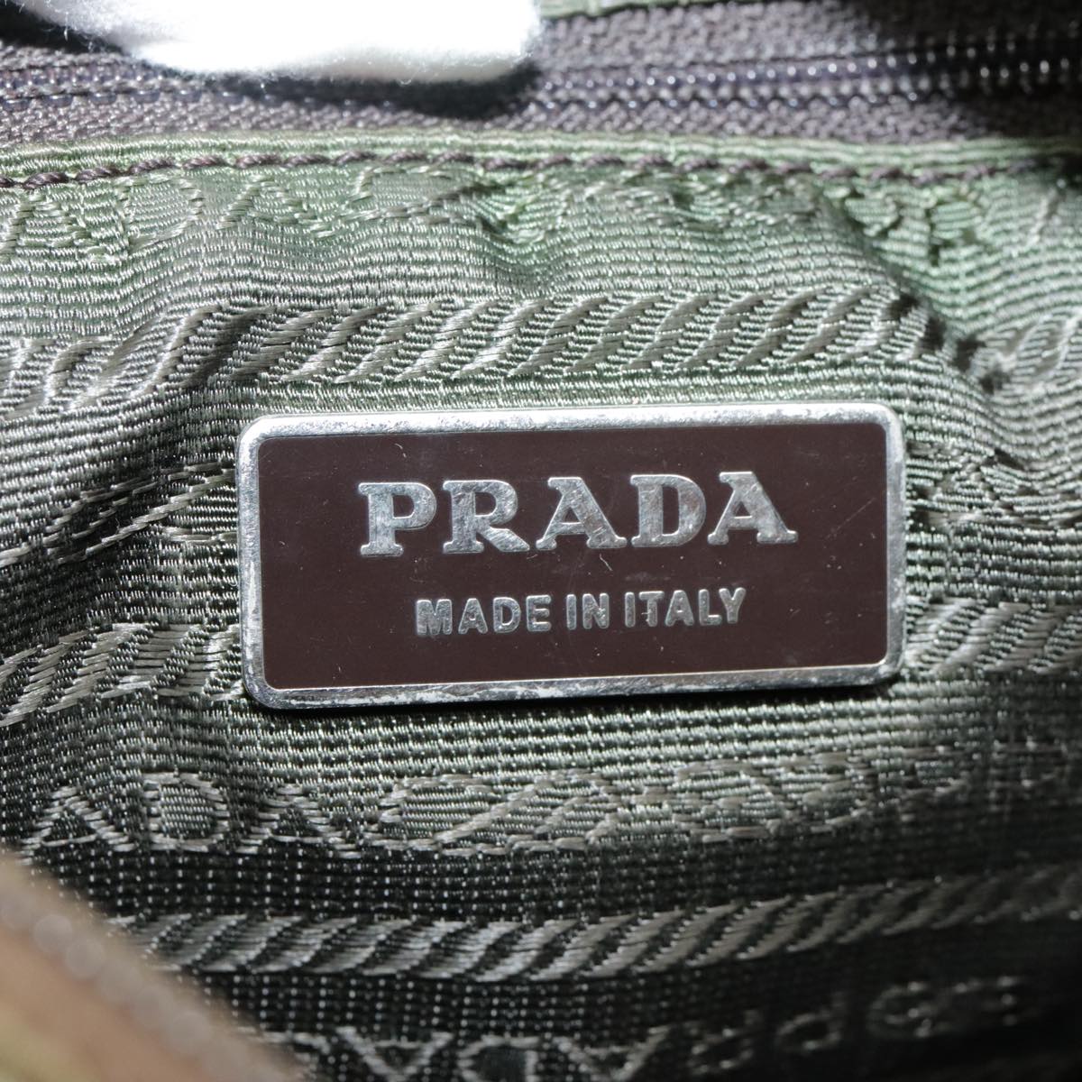 PRADA Shoulder Bag Nylon Khaki Silver Auth 92809