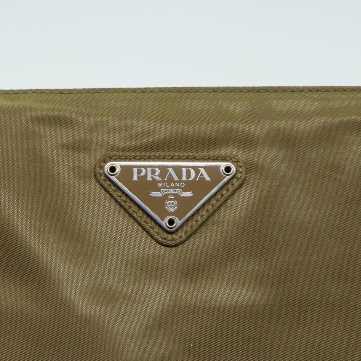 PRADA Tote Bag Nylon Khaki Silver Auth 92810