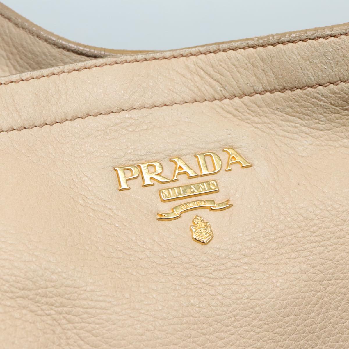 PRADA Tote Bag Leather Beige Gold Auth 92811