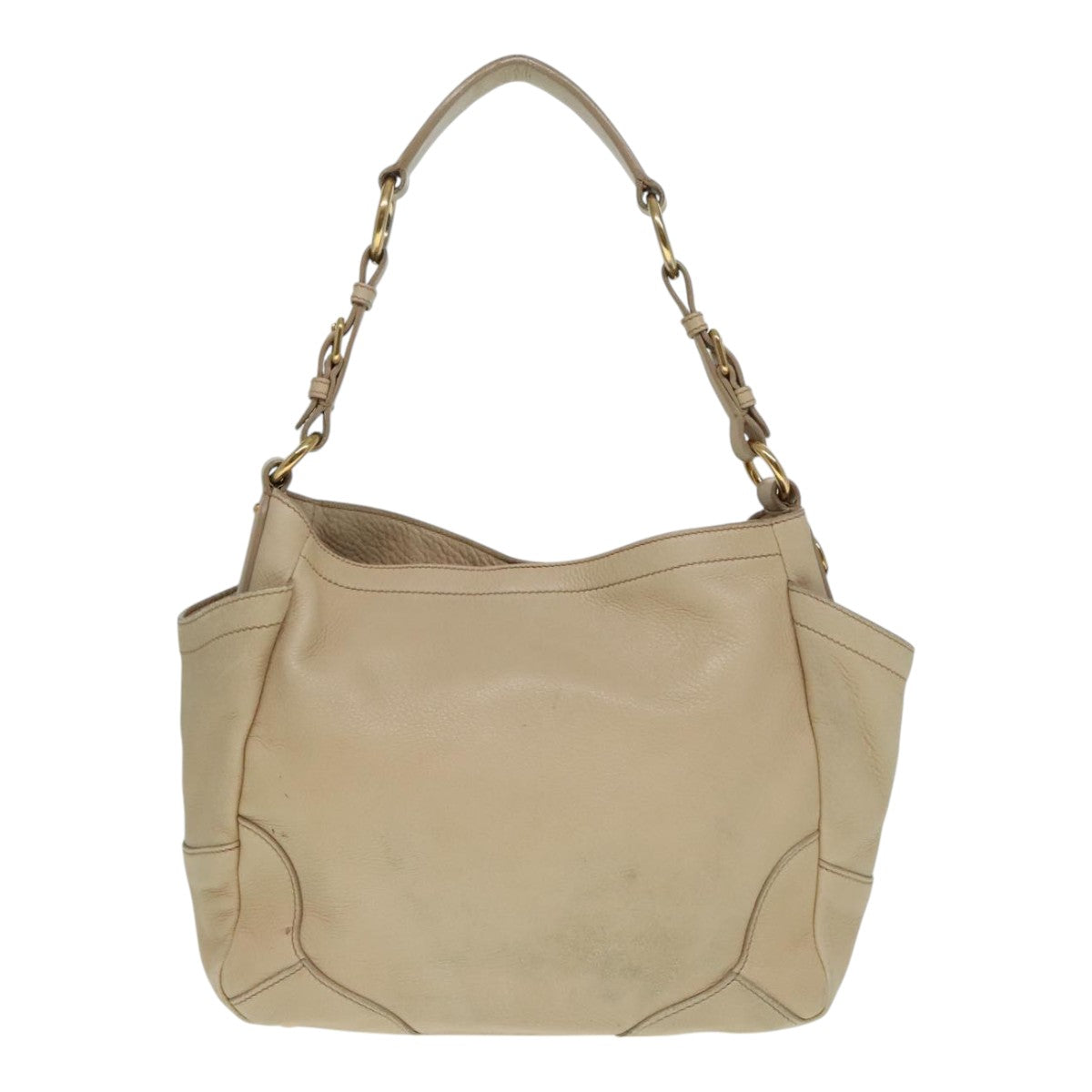 PRADA Tote Bag Leather Beige Gold Auth 92811 - 0