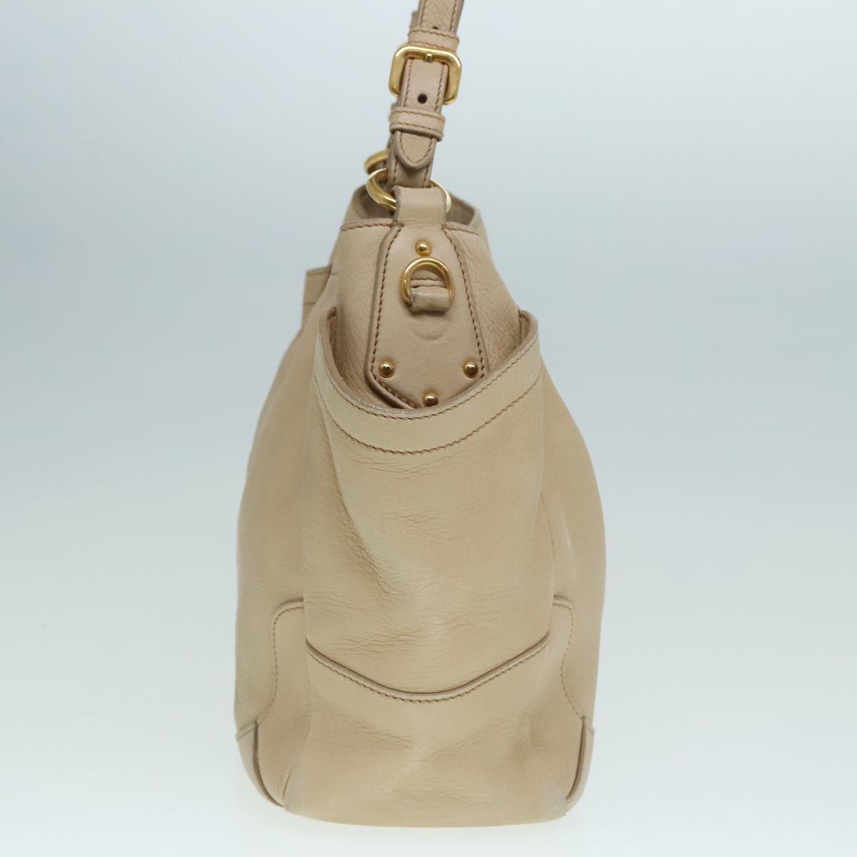 PRADA Tote Bag Leather Beige Gold Auth 92811