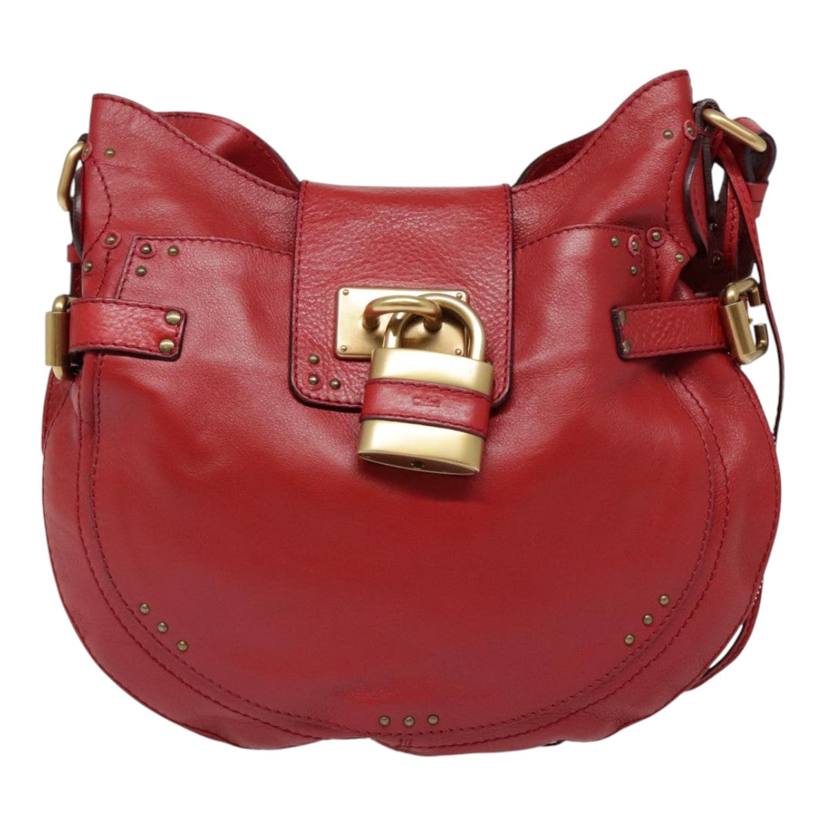 Chloe Paddington Shoulder Bag Leather Red Gold Auth 92813 - 0