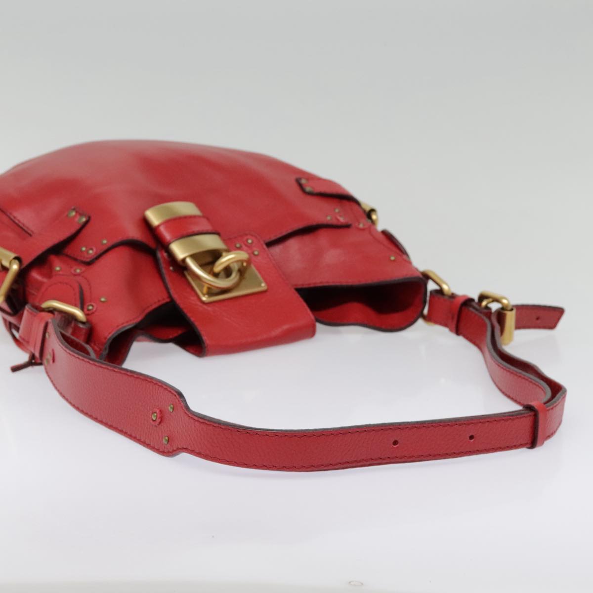 Chloe Paddington Shoulder Bag Leather Red Gold Auth 92813